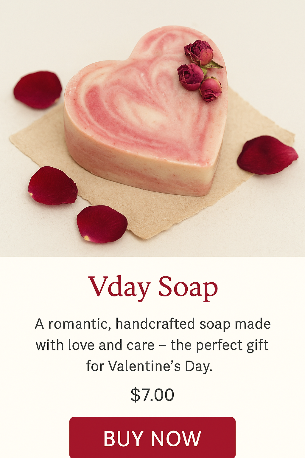 Valentine’s artisan soap with pink marbling and rose accents